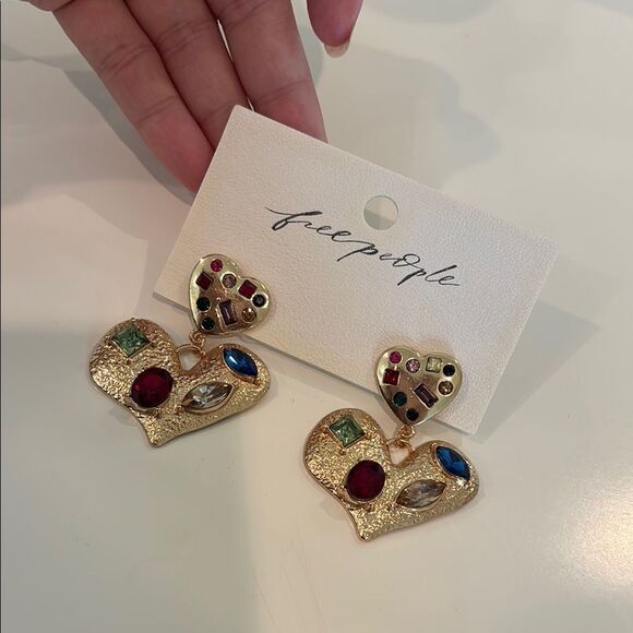 Free People Gold and Red Heart Dangle Earrings - Picture 5 of 5